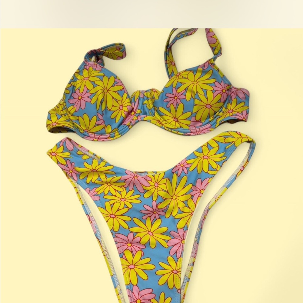 Colorful Yellow, Pink and Blue Bikini Set